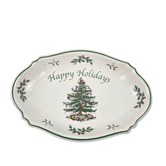 Spode Christmas Tree Happy Holidays Tray 3324 A9 NIB Serving Platter Oval - Picture 3 of 8